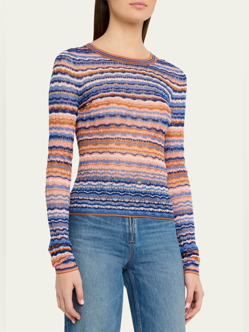Ulla Johnson Lunaire Sunset Stripe Pointelle Long Sleeve Size Large NWT